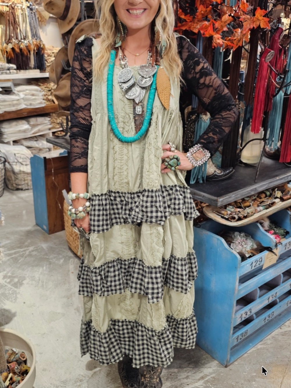 A Rare Bird Hand Stitched Plaid Print Ruffle Maxi Dress